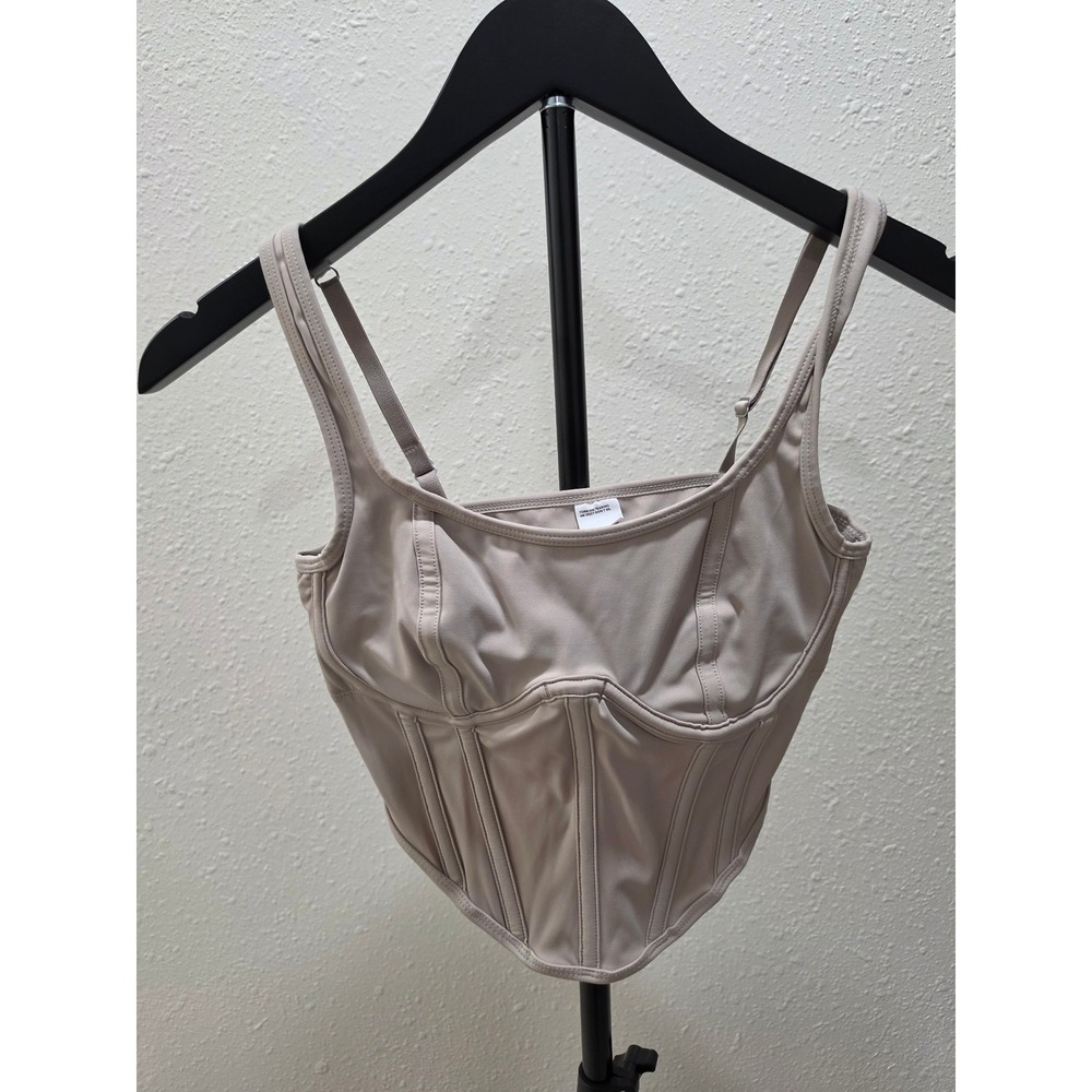 Gilly Hicks Taupe Corset Cami Top Small Adjustable Straps Boning Detail